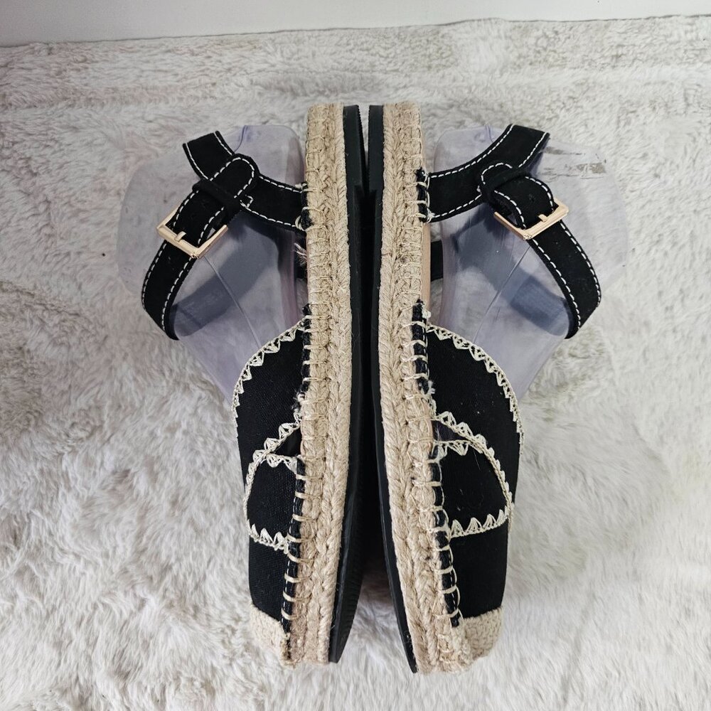 Time and Tru Espadrilles Boho Jute Crochet Black Cream 8.5 - Picture 8 of 13